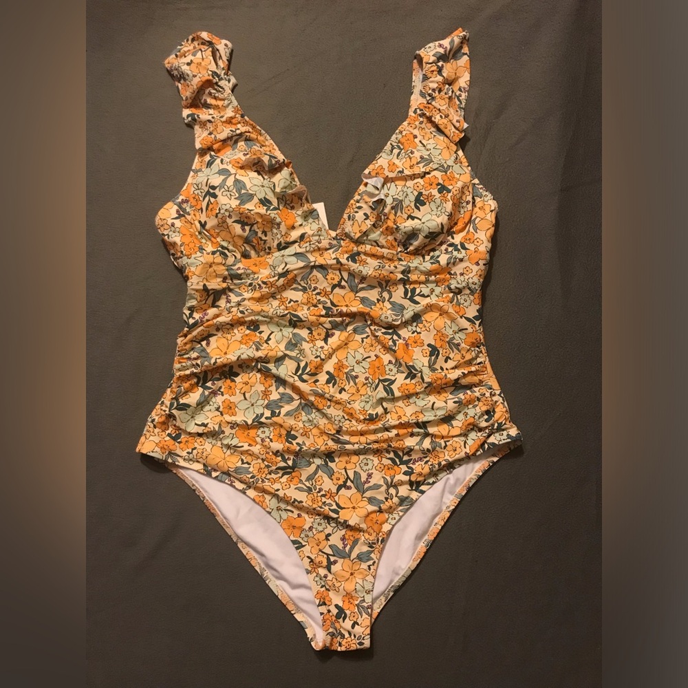 Floral One-Piece Swimsuit in Orange